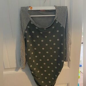 Hello MIZ Blue Asymmetrical Ruched Long Sleeve T-Shirt